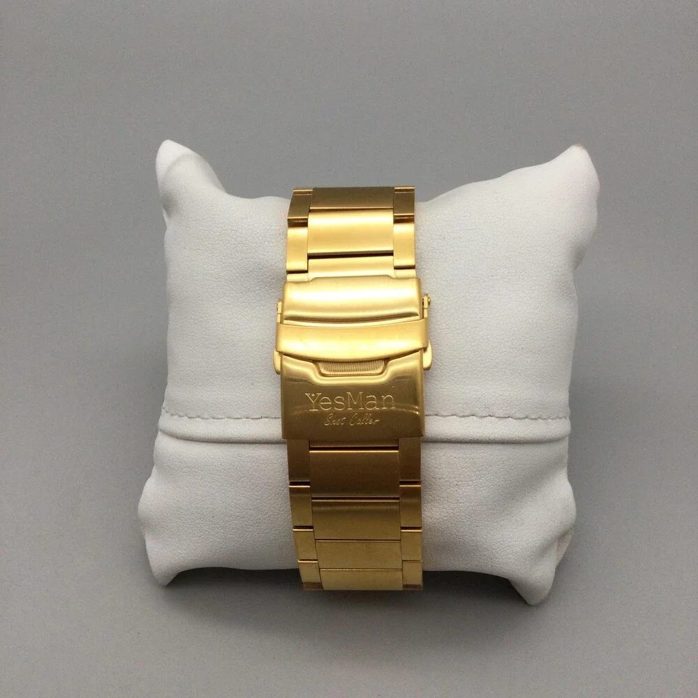 YesMan Shot Caller Mens Watch 45mm Gold Tone Blue Dial Bracelet Date 8.75